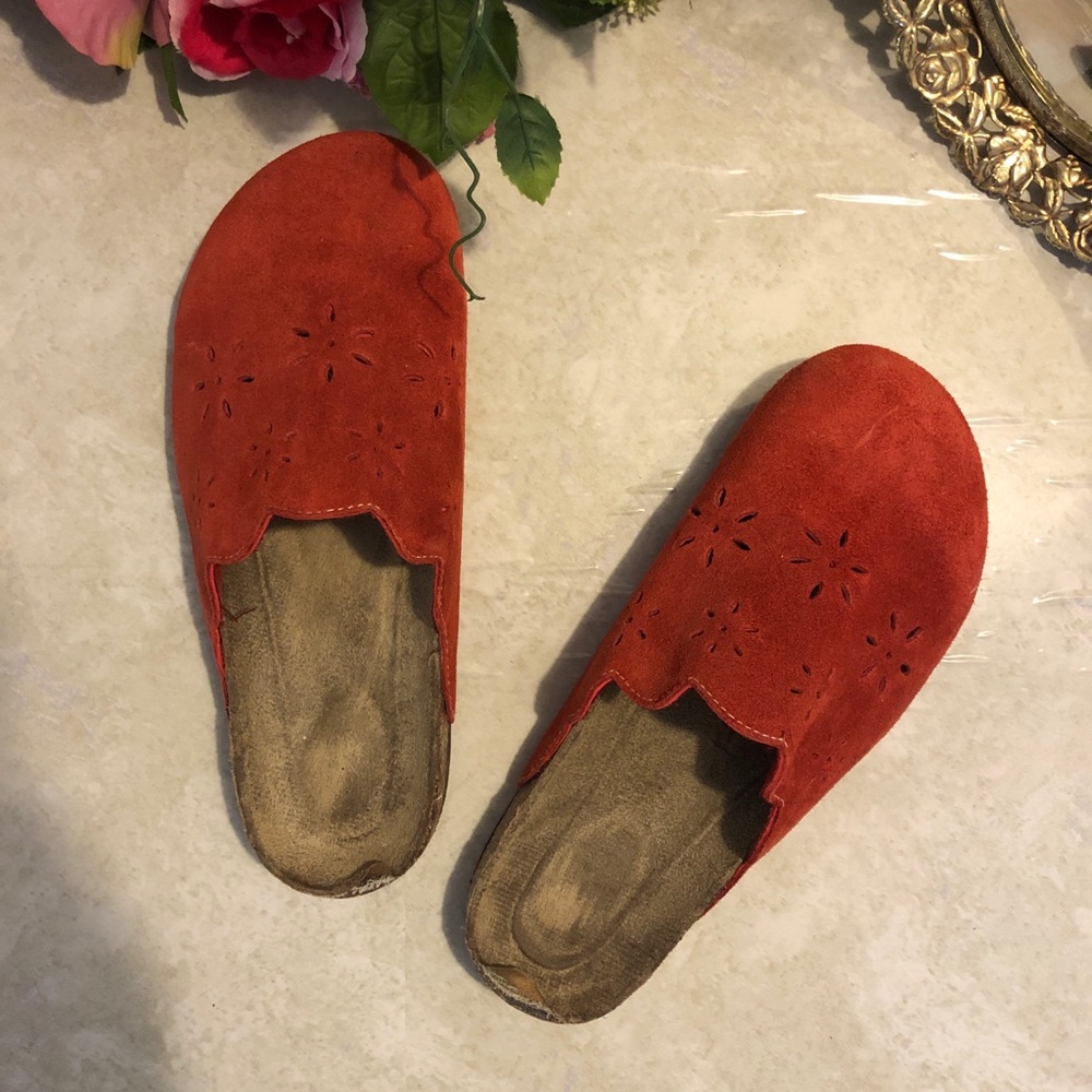 Red Suede Clogs